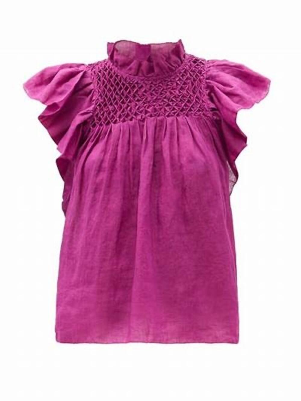Sea New York Geneva Fuchsia Pink Smocked Short Sleeve Top Size Small